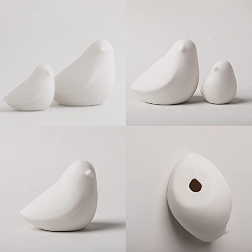 GOODSTART Ceramic Birds Figurines Small Birds Statues for Living Room, Bookshelf, TV Stand, A Set of 2 White Porcelain Pigeons for Christmas Decorations, Modern Home Decor for Shelves