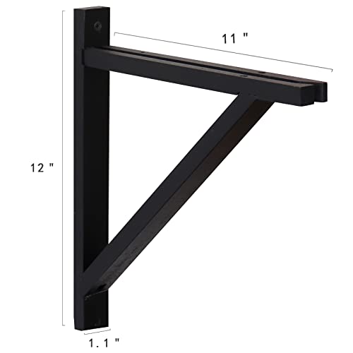 PRIADE Wall Mounted Wood Bracket for Hanging Sconce Pendant Lamp Kits, Planters, Lanterns, Wind Chimes, 12 Inch Floating Shelves Bracket, Set of 2 (Black) - color: Black