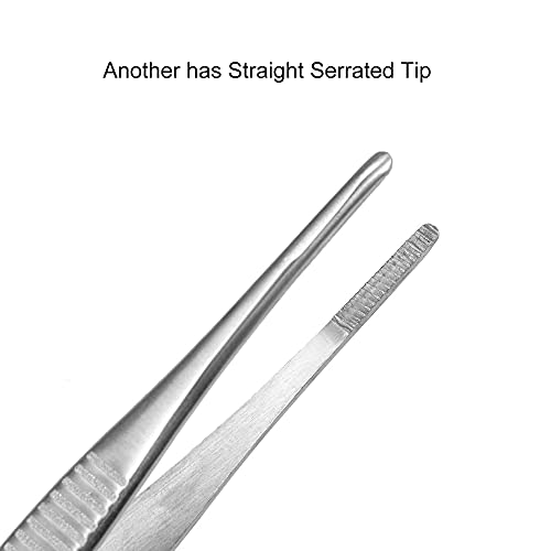 5 Inch Stainless Steel Tweezers with Straight and Curved Serrated Tip Multipurpose Forceps for Craft Repairing 2 Pack - size: 5 Inch