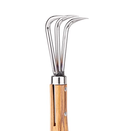 Nisaku NJP957 Nekaki Sanbondume Handheld Triple Claw Cultivator, Japanese Stainless Steel Tine Length 1.5-Inch, 5.5-Inch Polished Wood Handle - style: Triple Claw