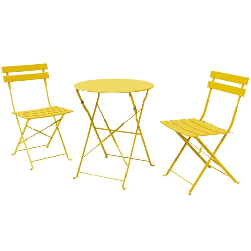 Grand patio 3-Piece Folding Patio Bistro Set, Premium Steel Outdoor Table and Chairs, Foldable Small Patio Furniture for Balcony/Garden, Mint Green, Yellow - color: Yellow, style: without Cushion & Umbrella