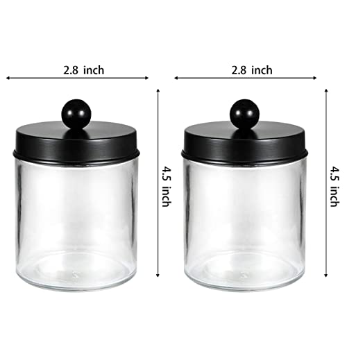 Amolliar Apothecary Jar Qtip Holder w/Metal Lid Glass,Glass, Black 2Pack - color: Black