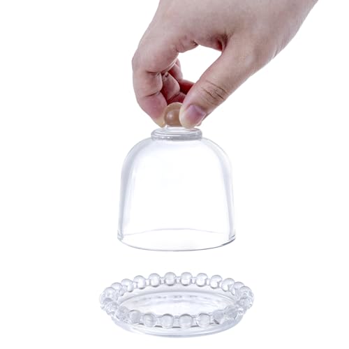 MyGift Set of 4 Mini Glass Cloche Domes with Scalloped Base – Small Round Display Covers for Trinkets, Keepsakes, Jewelry, Collectibles, Party Favors, Table Decorations, and Home Décor