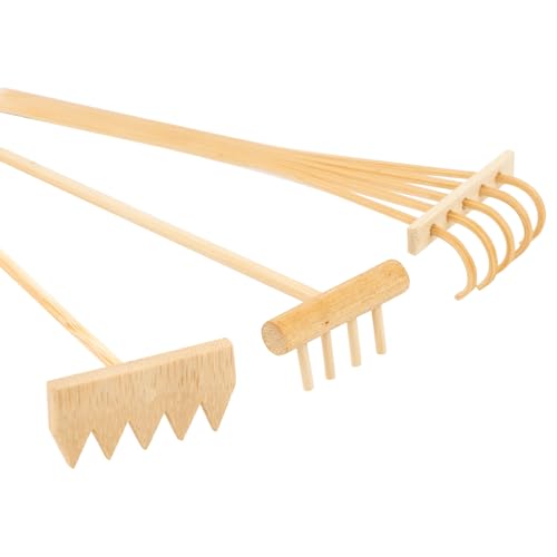 AUEAR, Set of 3 Mini Zen Sand Rakes Bamboo Rock Garden Tray Rake Tools for Home Office Table