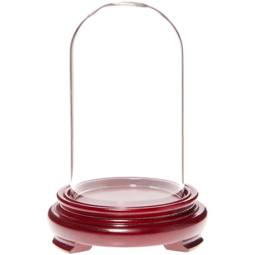 Plymor 2.5" x 4.5" Glass Display Dome Cloche (Red Wood Veneer Footed Base) - color: Red Wood Veneer Base