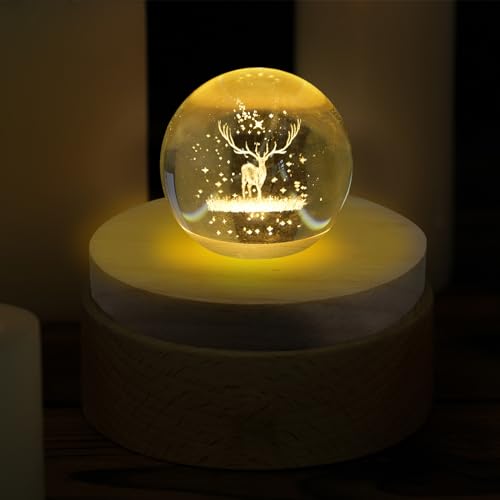 10 Pcs Wooden LED Display Bases Round Wood Display Lighted Bases for Glass Art LED Lighted Display Stand Bases for 3D Crystal Ball Room Office Home Decor