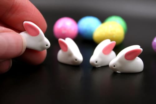 Mini Terrarium Rabbit, Dollhouse Miniature Tiny White Rabbit with Pink Ear, Terrarium Fairy Garden Dolls Toy, Mini Micro Landscaping Decoration (5 PCS) - style: Pink Ear White Rabbit