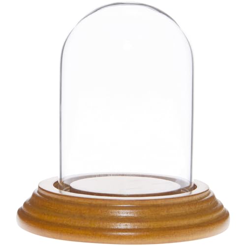 Plymor 2" x 3" Mini Glass Display Dome Cloche (Oak Veneer Base) - color: Oak Veneer Base