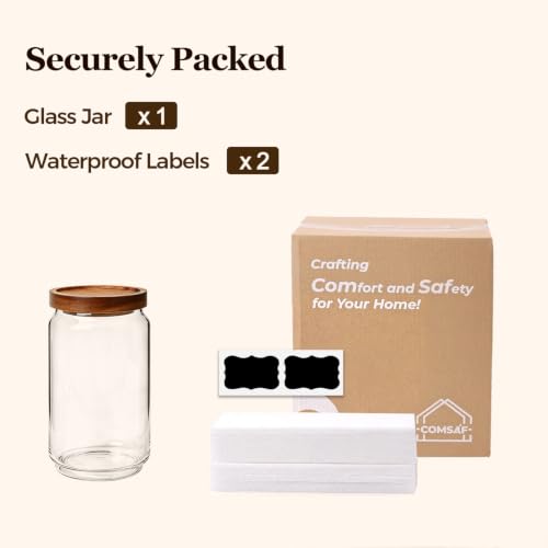 ComSaf Glass Jar with Acacia Wood Lid 34oz 1Pack, Food Storage Container | 1.1Qt Canister, Oats Coffee Sugar Pasta Candy Cookies Nut, Kitchen Pantry, Decorative, Countertop Display, Food-Grade, Label - size: 1.1Qt*1