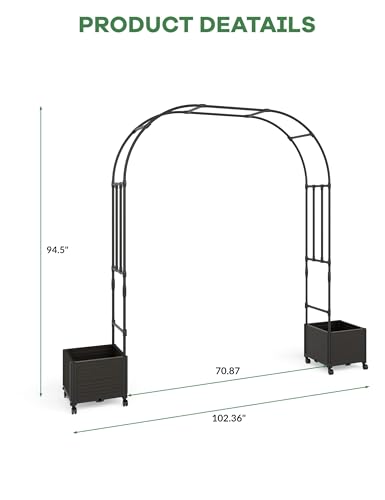 71" Rolling Garden Arch Trellis with Planter Box – Rustproof Metal Frame - size: Span 1.8