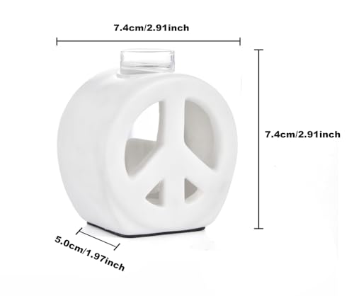 Propagation Vase, 2-in-1 Small Flower Vase and Aromatherapy Diffuser, Handcrafted Ceramic with Clear Glass Root Observation Tubes, Modern Desktop Centerpiece for Plant Lovers - color: White Peace Sign