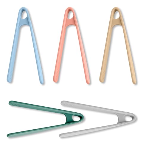 5 Pcs Silicone Mini Tongs Set, 5.5 Inch Small Kitchen Tongs in 5 Colors, Multipurpose Silicone Tongs for Food Serving, Cooking, Baking & Kitchen Tasks, Heat - Resistant Non - Stick Utensils