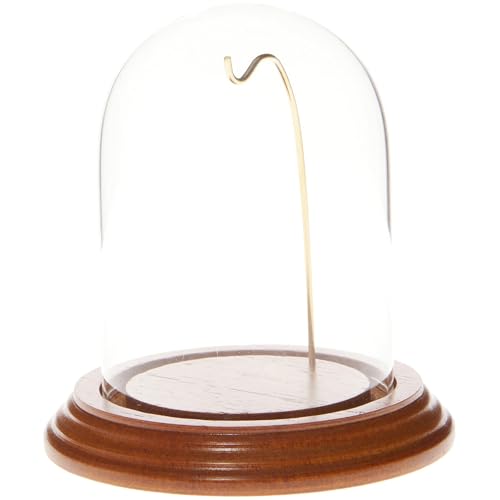 Plymor 3" x 4" Watch Glass Display Dome Cloche - color: Oak Base / Gold Wire