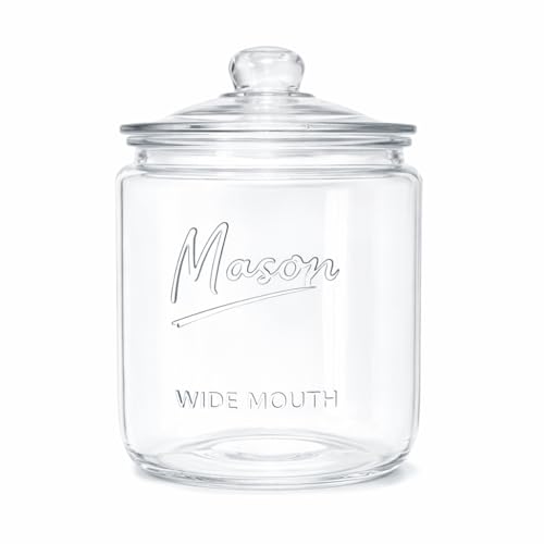 1 Gallon Mason Glass Jar with Lid – Wide Mouth Glass Storage Jar with Airtight Lid, Kitchen Pantry Container with Measurement Markings for Cookies, Candy, Flour Jar, Sugar & Dog Treats - size: Pack of 1
