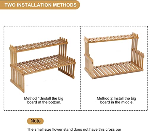 GURECOD 14.6"/18.5" 2 Tiers Bamboo Plant Stand Shelf,Desk Flower Pot Holder,Adjustable Desktop Shelf Display Organizer Ladder Rack for Office Decorate Storage Rack,Kitchen Rack (18.5" Length) - size: 18.5" Length
