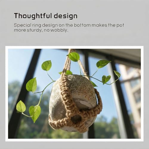 Macrame Plant Hanger 35", No Tassel Hanging Plant Holder, Sturdy Flower Pot Holder with 2 Hooks - Brown - color: Brown, size: 35"-1pc