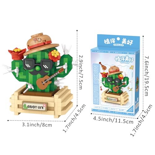 MEIEST Mini Flower Succulent Bonsai Building Blocks,Simulation Pot Plant Particle Flower Botanical Collection Construction Building Bricks Toy,Home Decors (Cactus-1)