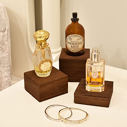 MOOCA Wooden Display Risers Set - 3 Different Height Stands, Brown