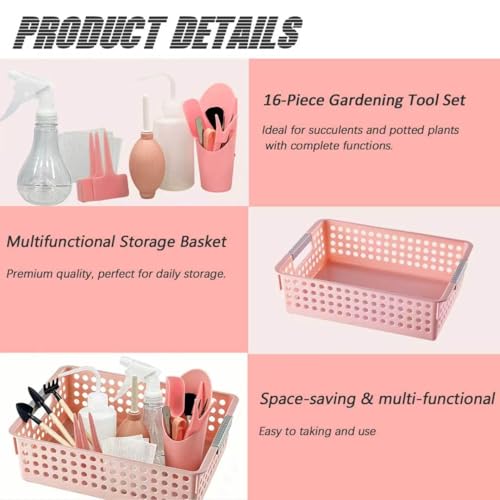 Mini Garden Tools Set for Succulent Plant Care Small Garden Hand Tools Indoor Transplanting Supplies, Including Pot Gift for Woman Pink
