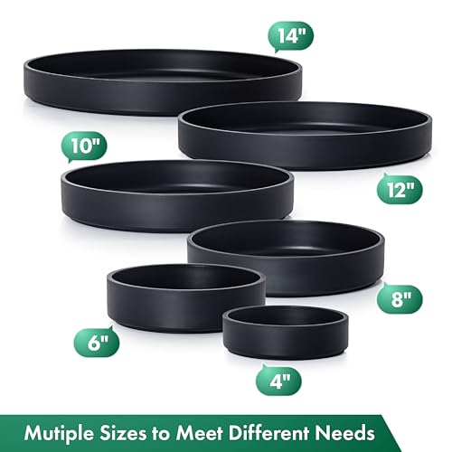 Phoenix Vine 4 Inch Plastic Plant Saucer Water Drip Tray, Heavy Sturdy Round Plant Drainage Tray for Indoors Outdoor, Matte Black, 21-TY-4B-1 - size: 4"