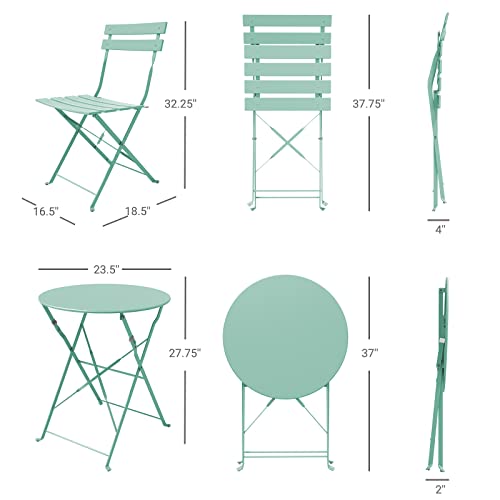 Grand patio 3-Piece Bistro Set Folding Outdoor Furniture Sets with Premium Steel Frame Portable Design for Bistro & Balcony (Mint Green with Cushion) - color: Mint Green, style: with Cushion