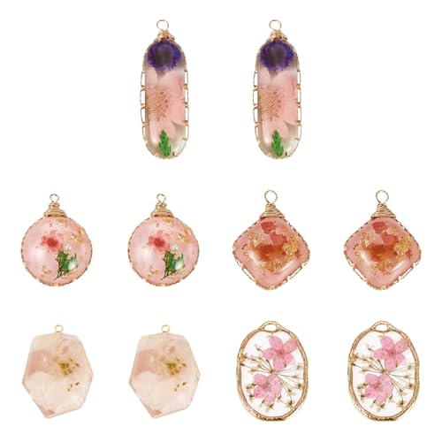 Natural Dried Pressed Flower Charms Geometric Shape Dried Flower Resin Charms Epoxy Resin Floral Pendants for DIY Crafts Necklace Earring Keychain Jewelry Making - color: Pink