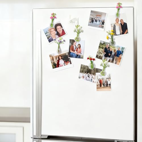 5 Pack Mini Glass Vase Magnets - Tiny Magnetic Plant Pots for Fridge