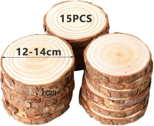 15 Pcs Natural Wood Slices, BetterJonny 4.7-5.5inch Unfinished Predrilled Round Wooden Circles Wood Discs for Christmas Ornaments DIY Crafts Decoration - size: 15 Pcs (4.7-5.5 inch)