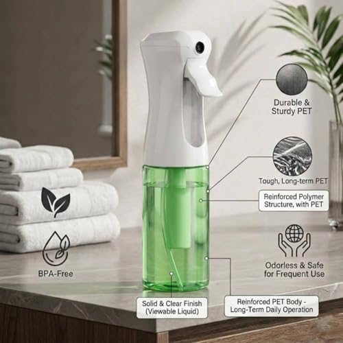 VIGOR PATH Continuous Mist Green Spray Bottle 200ml Fine Mist for Hair - color: GREEN