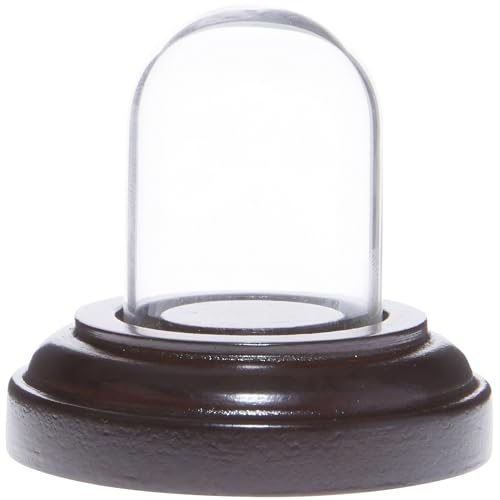 Plymor Miniature 1" x 1.5" Mini Glass Display Dome Tiny Cloche (Dark Mahogany Veneer Base) - color: Dark Mahogany Veneer Base