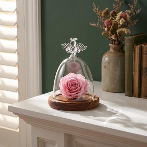 BESPORTBLE Angel Glass Cover Angel Preserved Flowers Flowers Wedding Decoration Glass Dome with Base Tabletop Display Case Cloche with Base Vase Wooden Dried s Snack
