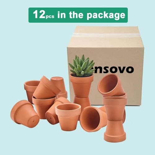 vensovo 2.5" Tiny Terracotta Pots with Drainage, Mini Clay Pot, 12 Pack
