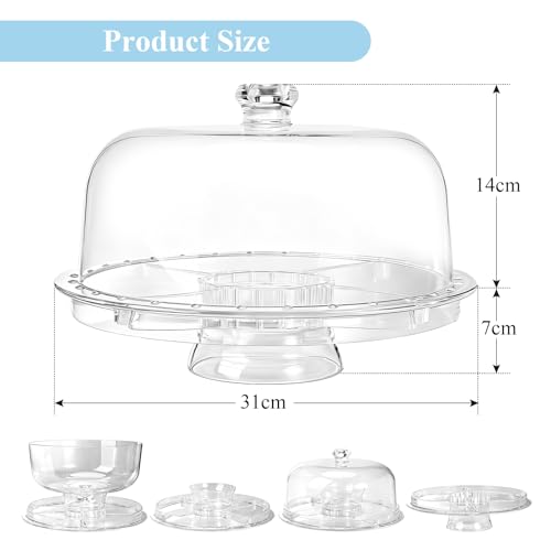 Masthome Acrylic Cake Stand with Dome,6-in-1,Send Fork Spoon - color: Acrylic Cake Stand With Lid
