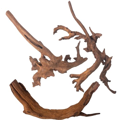 emours Mopani Aquarium Driftwood, Fish Tank Aquascape Wood for Shrimp & Betta, Also for Terrariums & Reptiles, Assorted Branches, 3-Pack (Medium (12–16 in / 30–40 cm)) - size: Medium (12–16 in / 30–40 cm)