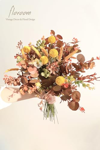 Floroom Artificial Greenery Stems Box Set, 62pcs with 7 Kinds of Faux Greenery Flowers Picks for DIY Bridal Bouquets Wedding Floral Arrangement Table Centerpieces, Terracotta & Amber - color: Terracotta & Amber
