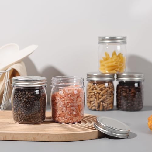 novelinks 8 oz Plastic Mason Jars and Clear Plastic Jars with Lids 8 oz | 24 Pack, Silver, Plastic Containers with Lids, Small Mason Jars, Clear Jars Bulk, Spice Jars, Slime Jars, Mini Jars - color: Silver, size: 24 Pack 8 Ounce