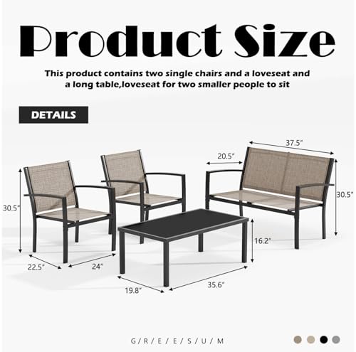 Greesum 4 Pieces Patio Furniture Set, Outdoor Conversation Sets for Patio, Lawn, Garden, Poolside with A Glass Coffee Table, Brown - color: Brown, style: 4 Pieces