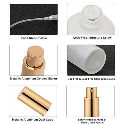Hydior Glass Spray Bottle with Gold Sprayer, 3.4oz, 2 Pack - color: Gold Frosted