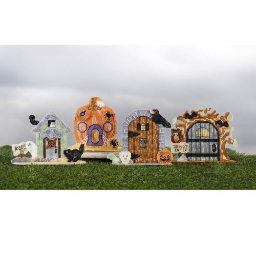 Herrschners Spooky Garden Fairy Doors Mantel Sitters Plastic Canvas Kit