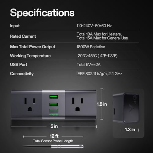 VIVOSUN GrowHub Outlet Controller A22 with Temperature and Humidity Sensor Probe, Smart Environmental WiFi-Controller, Smart Plug, Thermostat, 15A 1800W, Compatible with Vivosun App for Grow Tent | Smart Plug, Smart Environmental WiFi-Controller,Thermosta