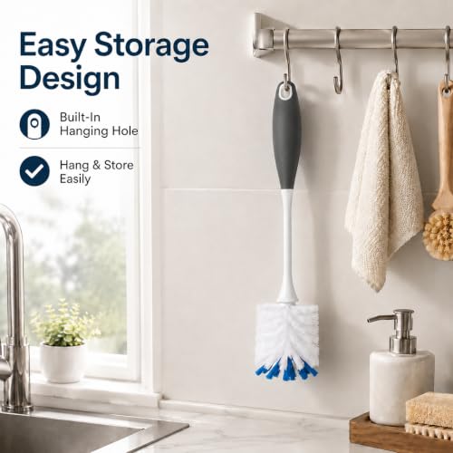 2 Pack Bottle Scrubbing Brushes | Long Handle, Nylon Bristles, Water Bottle Cleaner for Washing Glasswares, Wine Decanter, Food Jars - color: Gray