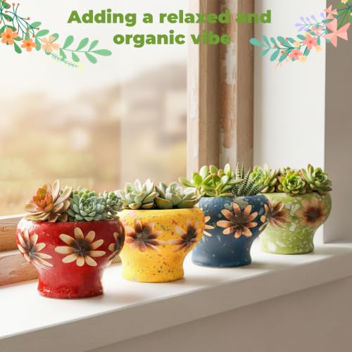 4" Small Succulent Planters with Drainage, Cute Ceramic Pot Set of 4