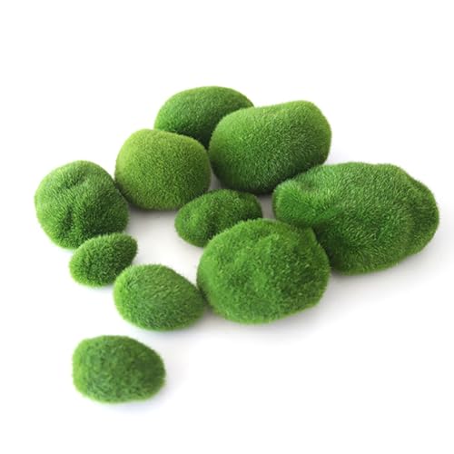 25 Pcs Artificial Moss Rocks Decorative Green Moss Balls Decor Fake Moss Stones Faux Moss Covered Rocks Fairy Garden Decorations Plant Poted Decorations