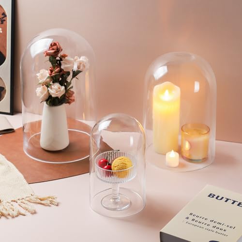 14" Tall Clear Glass Display Cloche, Dome Shape for Terrarium, Plants, Trinkets, Cakes, Figurines, LED Light String, Candle. Cloche Glass Dome, Bell Jar Display Case (1, 8"x14") - size: 8"x14"