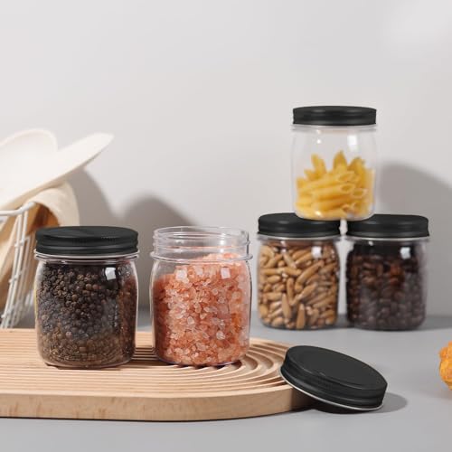 novelinks 8 oz Plastic Mason Jars and Clear Plastic Jars with Lids 8 oz | 8 Pack, Black, Plastic Containers with Lids, Small Mason Jars, Clear Jars Bulk, Spice Jars, Slime Jars, Mini Jars - color: Black, size: 8 Pack 8 Ounce