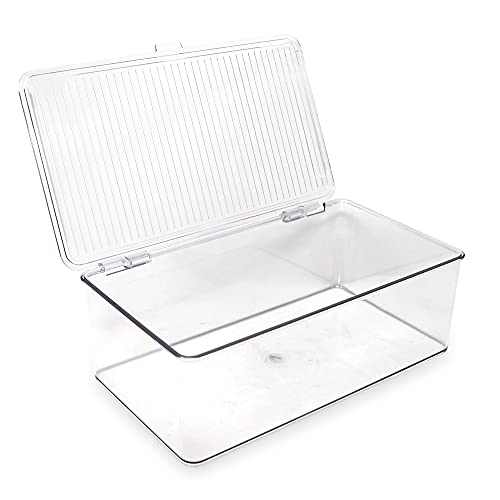 Isaac Jacobs Medium Stackable Organizer Bin (10.75”x6.5”x3.7”) | With Hinged Lid, Clear Storage Box Home Office School Fridge Bathroom Kitchen Pantry Container BPAFree Food Safe - size: Medium