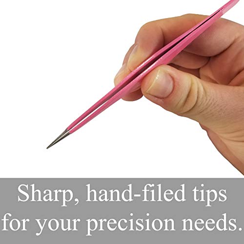 Ingrown Hair Tweezers by Zizzili Basics - Surgical Grade Stainless Steel Fine Pointed Tweezers - Precision Aligned Tips for Splinter, Eyebrow & Facial Hair Removal - with Bonus Tip Guard & Carry Pouch - color: Bubblegum Pink