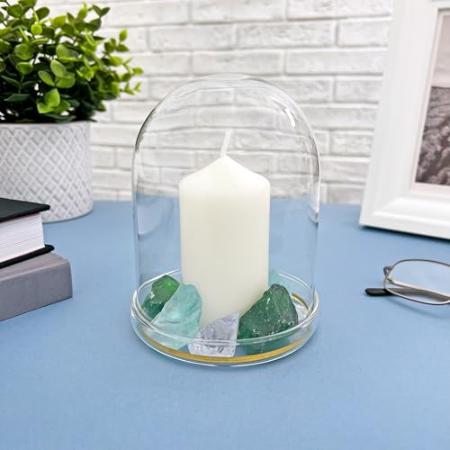 Plymor 4" x 5.5" Glass Display Dome Cloche with Gold Rim (Clear Glass Tray Base) - size: 4" x 5.5"