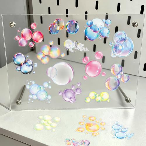 50Pcs Bubble Stickers, Waterproof PET 3D Holographic Bubble Stickers for Kids Teens Adults, Cute Iridescent Soap Bubble Decals for Water Bottles Laptops, Scrapbook, Party Gifts for Lovers - color: Transparent Bubble Stickers