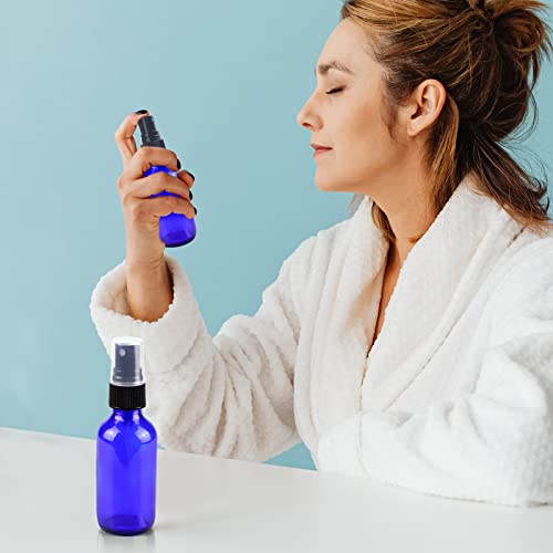 Mini Glass Spray Bottles 2 oz, Empty with Funnel Dropper, Fine Mist for Hair, Travel, Plants, Cleaning Solutions and Skin Care (4 Pack Blue) - color: Blue, size: 2 Ounce (Pack of 4)